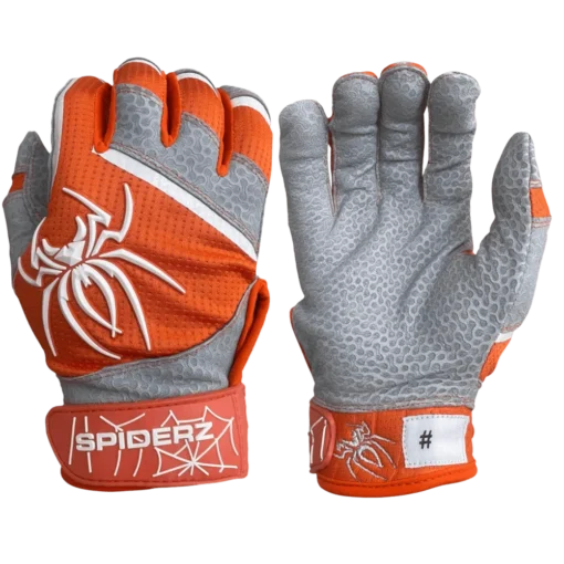 2022 Spiderz PRO Model Batting Gloves: Orange/White -Sports Gear Shop 2022SpiderzPRO Orange White