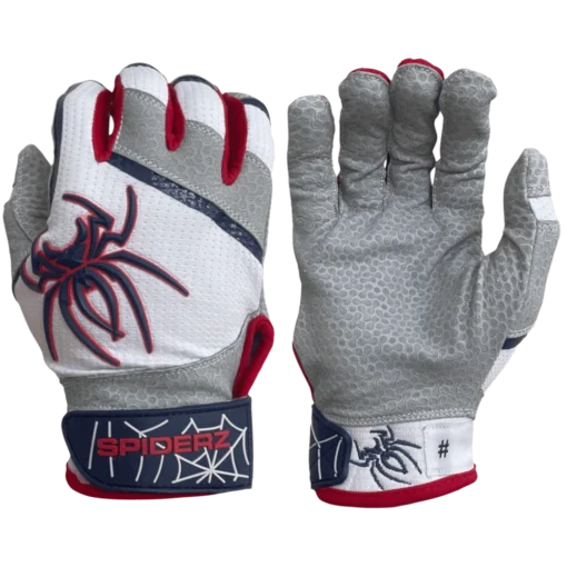 2022 Spiderz PRO Model Batting Gloves: White/Navy/Red -Sports Gear Shop 2022SpiderzPRO White NavyBlue Red