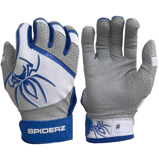 2022 Spiderz PRO Model Batting Gloves: White/Royal Blue -Sports Gear Shop 2022SpiderzPRO White RoyalBlue