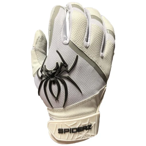 2023 Spiderz Pro Model Batting Gloves: White/Black/Silver -Sports Gear Shop 2023SpiderzProModelBattingGloves White 1