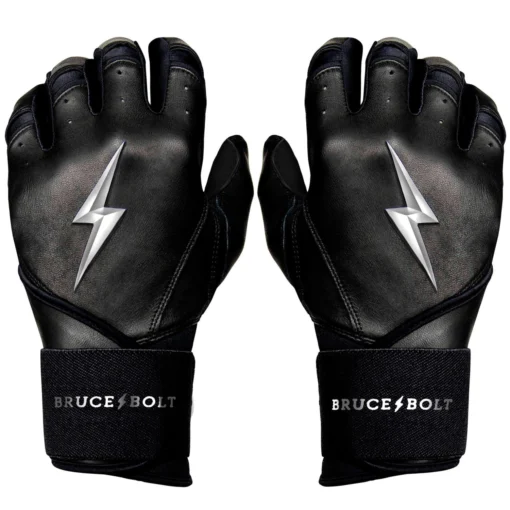 Bruce Bolt PREMIUM PRO Chrome Series Long Cuff Batting Gloves: Black -Sports Gear Shop BLACKLONG