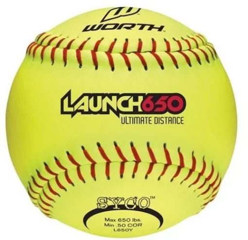 Worth 12" Launch 650 Ultimate Distance Slowpitch Softballs (Dozen): L650Y -Sports Gear Shop L650Y