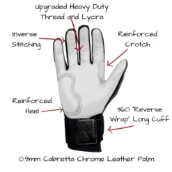 Bruce Bolt PREMIUM PRO Chrome Series Long Cuff Batting Gloves: Black -Sports Gear Shop LC CHRB PALM CALLOUTS