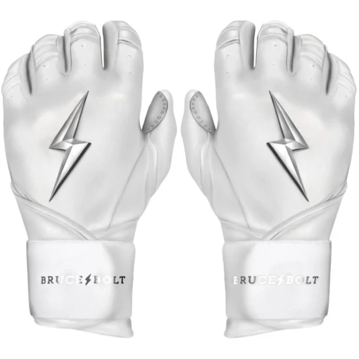 Bruce Bolt PREMIUM PRO Chrome Series Long Cuff Batting Gloves: White -Sports Gear Shop LC CHRW HERO