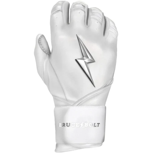 Bruce Bolt PREMIUM PRO Chrome Series Long Cuff Batting Gloves: White -Sports Gear Shop LC CHRW RIGHT