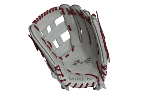 Miken Pro Series 13.5" Slow Pitch Fielding Glove - White/Scarlet: PRO135WS -Sports Gear Shop PRO135WS FRONT