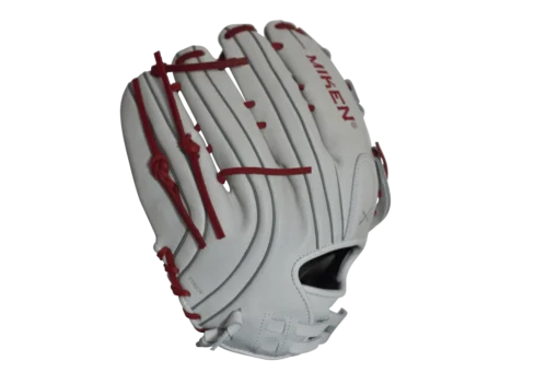 Miken Pro Series 13.5" Slow Pitch Fielding Glove - White/Scarlet: PRO135WS -Sports Gear Shop PRO135WS SIDE 2