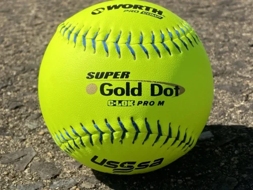 Worth 12" Super Gold Dot PRO M USSSA Slowpitch Softballs (Dozen): UM12CY -Sports Gear Shop PhotoMar11 121035PM scaled