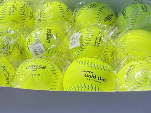 Worth 12" Super Gold Dot PRO M USSSA Slowpitch Softballs (Dozen): UM12CY -Sports Gear Shop PhotoMar11 121104PM scaled