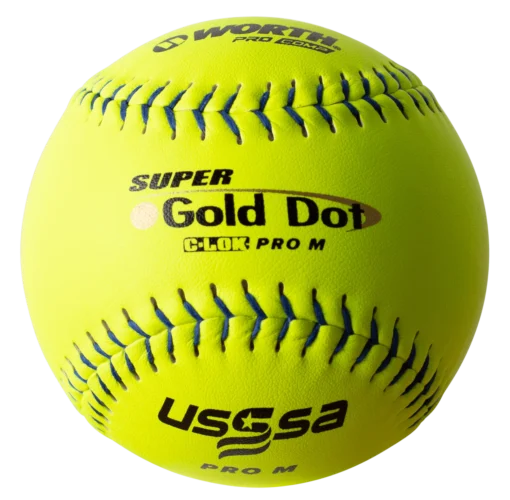 Worth 12" Super Gold Dot PRO M USSSA Slowpitch Softballs (Dozen): UM12CY -Sports Gear Shop ProMBallcopy