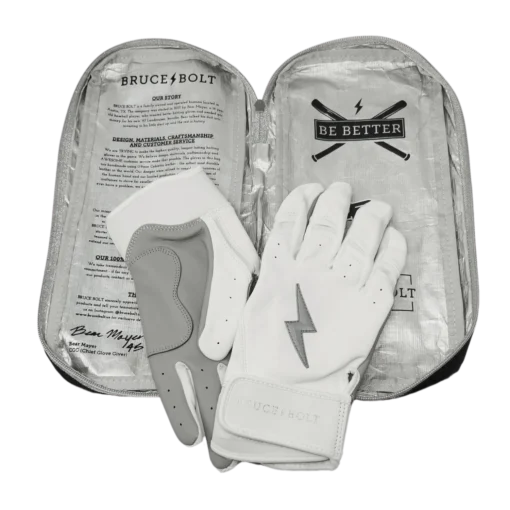 Bruce Bolt PREMIUM PRO Chrome Series Short Cuff Batting Gloves: White -Sports Gear Shop SC CHRW BAG2