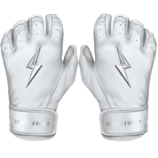 Bruce Bolt PREMIUM PRO Chrome Series Short Cuff Batting Gloves: White -Sports Gear Shop SC CHRW HERO