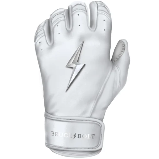 Bruce Bolt PREMIUM PRO Chrome Series Short Cuff Batting Gloves: White -Sports Gear Shop SC CHRW LEFT