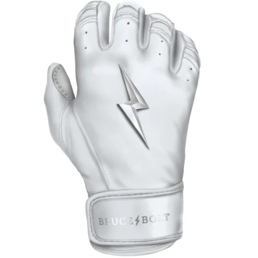 Bruce Bolt PREMIUM PRO Chrome Series Short Cuff Batting Gloves: White -Sports Gear Shop SC CHRW RIGHT