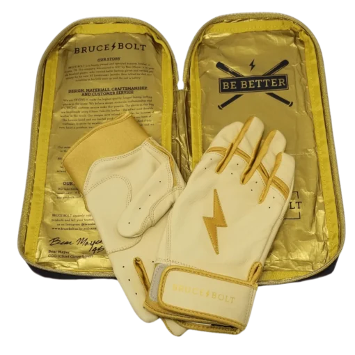 Bruce Bolt PREMIUM PRO Gold Series Batting Gloves: Short Cuff -Sports Gear Shop SC GLD BAG2