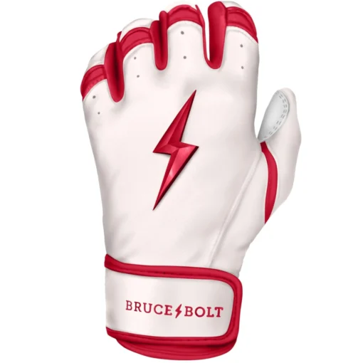 Bruce Bolt PREMIUM PRO BADER Series Short Cuff Batting Gloves: White -Sports Gear Shop SC HBW LEFT