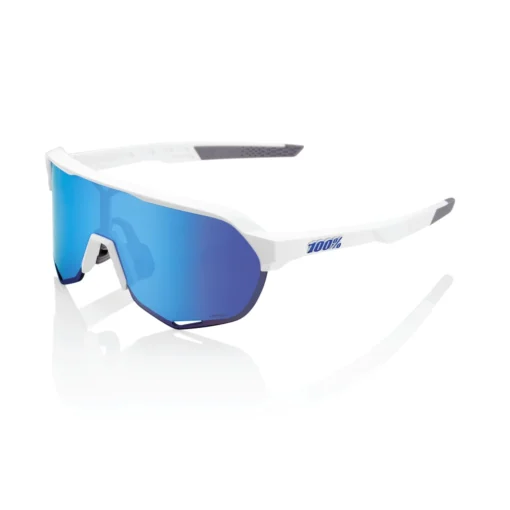 100% S2 Sunglasses Matte White - HiPER Blue Multilayer Mirror Lens -Sports Gear Shop SP21 S2 60006 00006 3Q