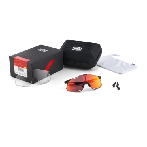 100% HYPERCRAFT XS (Youth) Sunglasses Soft Tact Black - HiPER Red Multilayer Mirror Lens -Sports Gear Shop SP22 EYEWEAR KITS 60002 00003 HYPERCRAFT XS