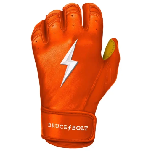 Bruce Bolt PREMIUM PRO Short Cuff Batting Gloves: Orange -Sports Gear Shop premium pro short cuff batting gloves orange brucebolt 128747