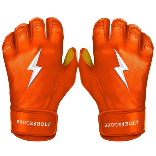 Bruce Bolt PREMIUM PRO Short Cuff Batting Gloves: Orange -Sports Gear Shop premium pro short cuff batting gloves orange brucebolt 362485